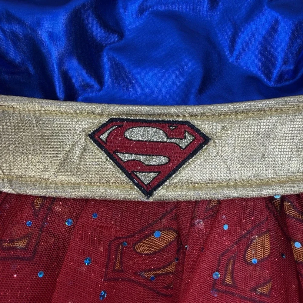 DC Superheroes Supergirl YL Costume Cosplay Dress, Belt, Cape & Armbands